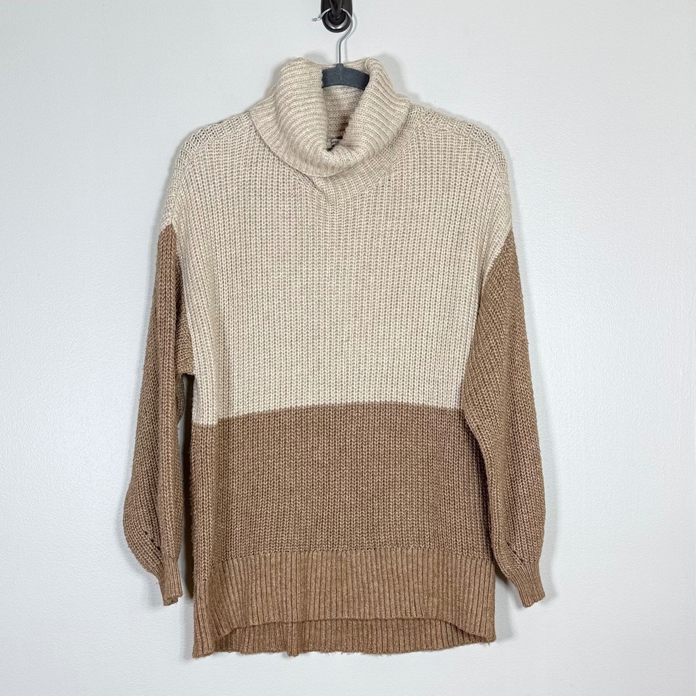 American Eagle Womens Dreamspun Sweater XS Oatmeal Oversized Mock Neck Chunky